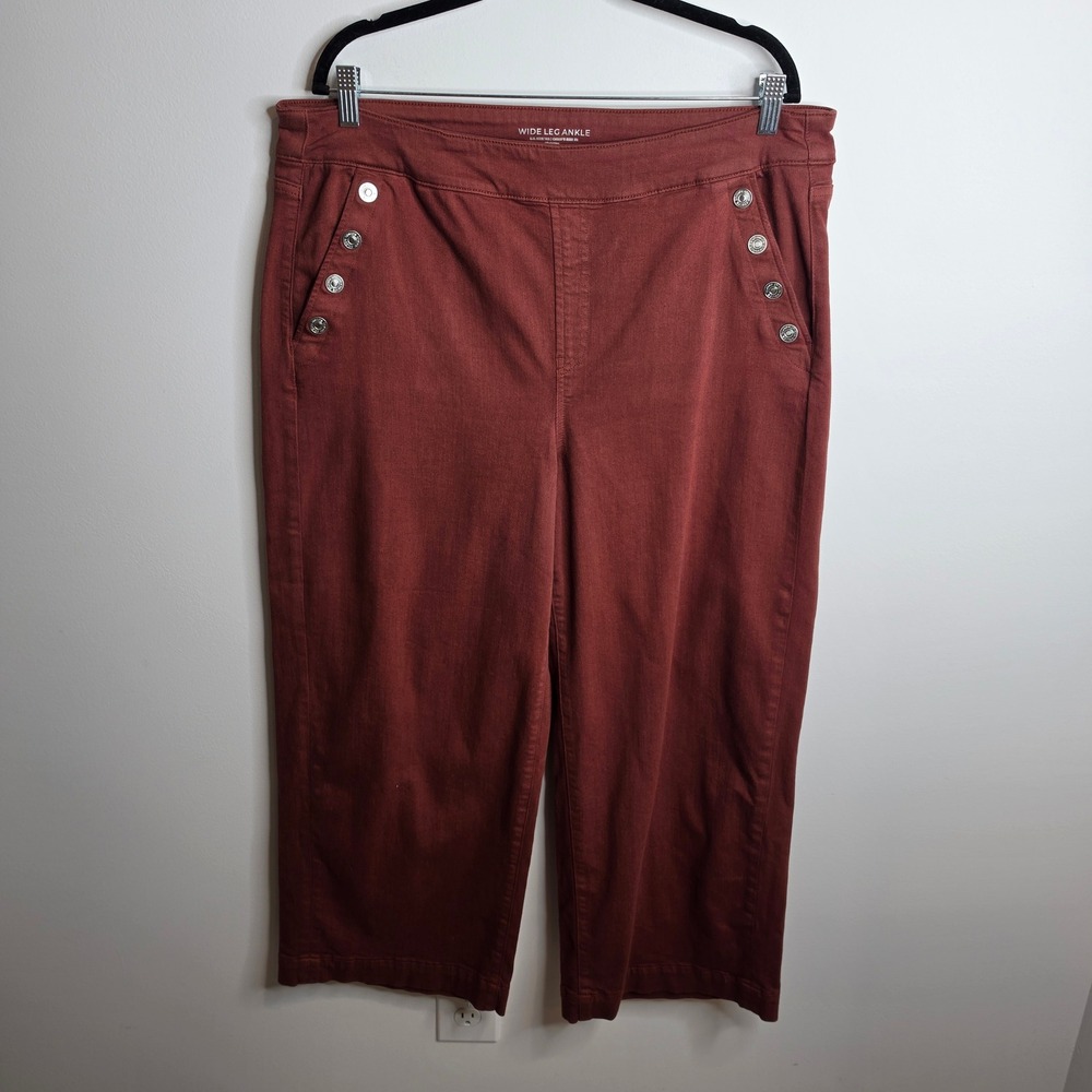 Chico's Wide Leg Ankle Pants Women s 3R (16R) Rust Red Sailor Button Pull On